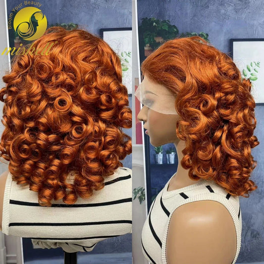 #350 13x4 Lace Spring Curly Human Hair Wig 16 Inch Full Lace Frontal