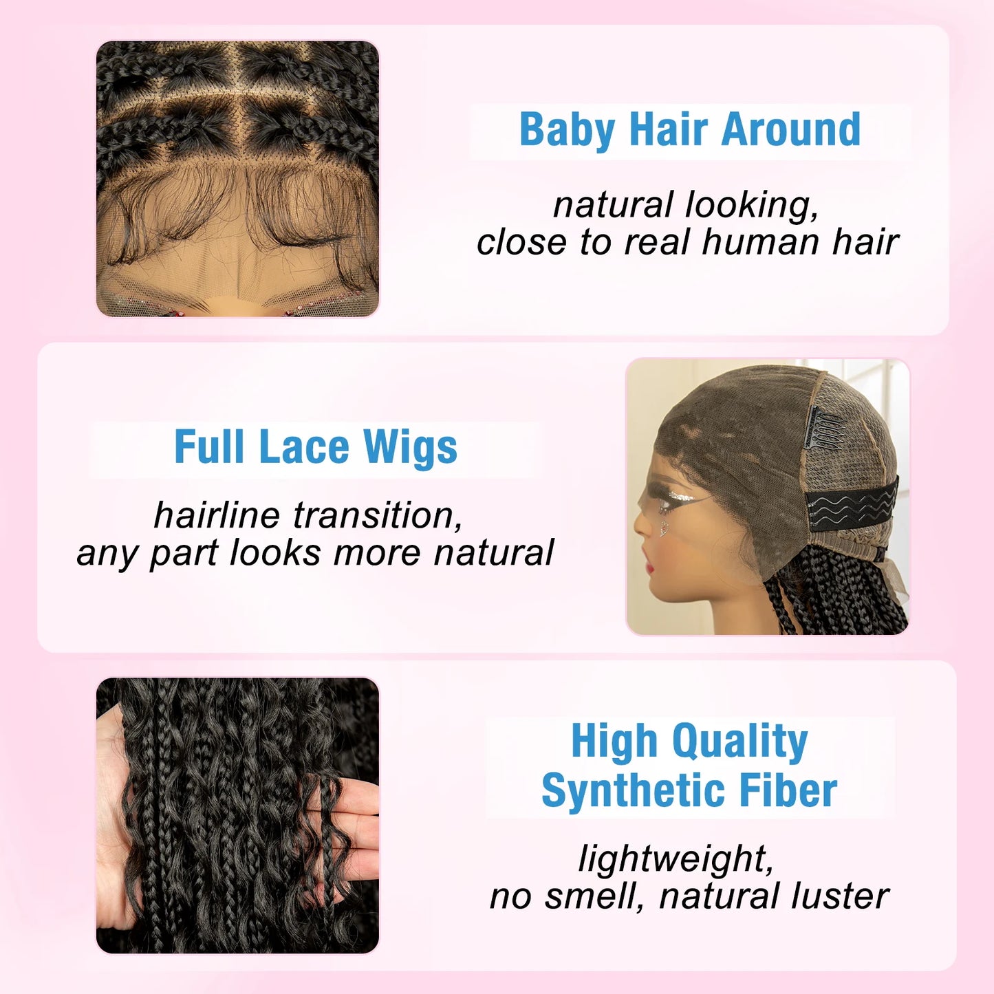 36 Inches Long Boho Braided Wigs with Baby Hair Synthetic Full Lace