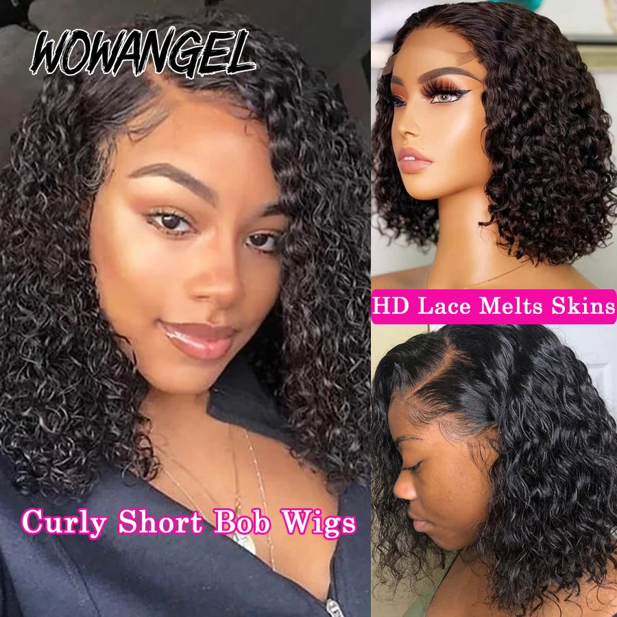 Wow Angel Glueless Short Curly Bob Hair Wig Human Hair 5x5 HD Lace