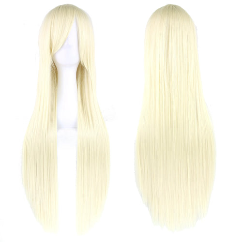 80cm Long Blonde Straight Synthetic Hair Cosplay Wig with Bangs