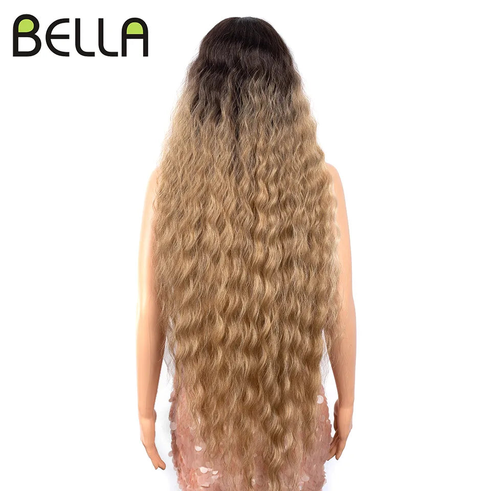 Bella 40 Inch T Part Lace Wigs Synthetic Deep Wave Long Wigs Ombre