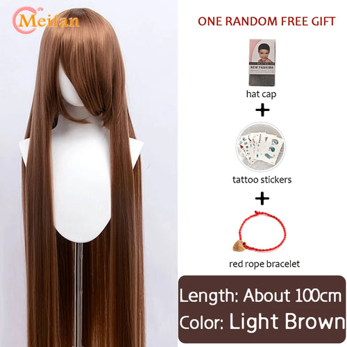 MEIFAN 100CM Synthetic Cosplay Anime Costume Wig Blonde Blue Red Pink