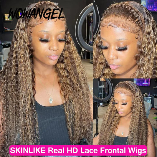 250% Highlight Wigs HD Lace Front Full Lace Frontal Wigs Curly Water