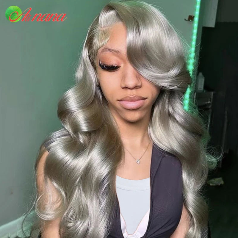 Highlights Gray Blonde Colored HD Lace Frontal Wig Bleached Knots