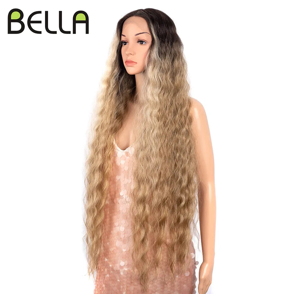 Bella 40 Inch T Part Lace Wigs Synthetic Deep Wave Long Wigs Ombre