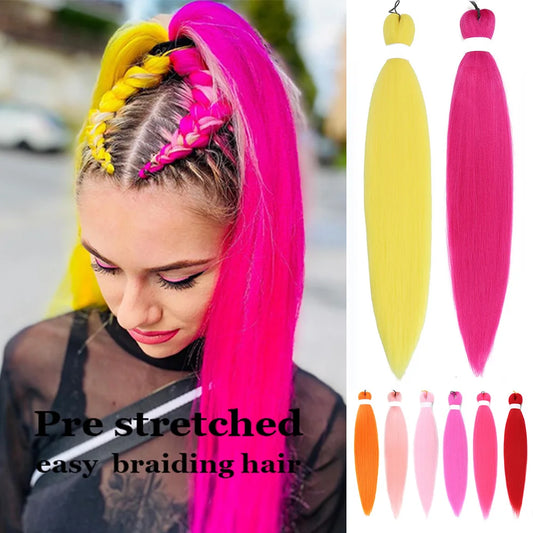 Jumbo Braiding Hair Pre Stretched 26inch Pink Yellow Synthetic Braids