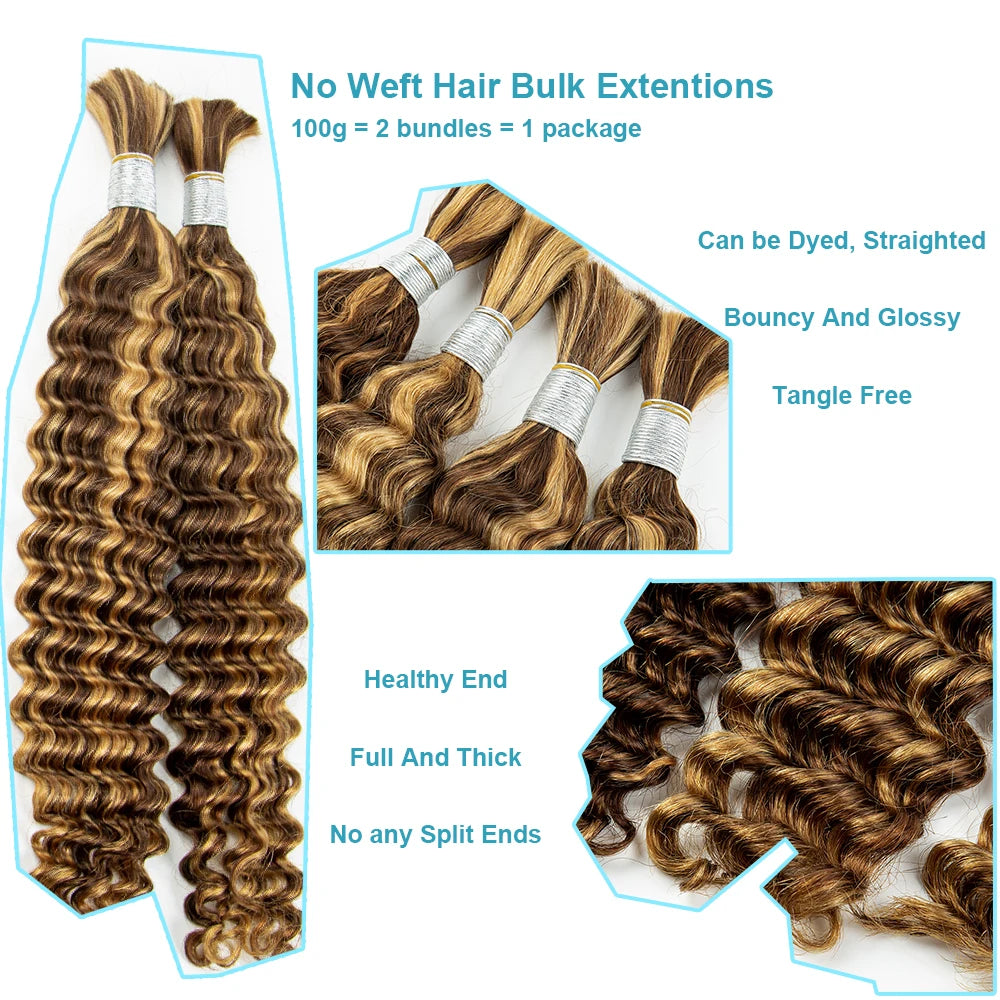 NABI Highlight P4/27 Ombre Curly Hair Braiding Bundles Deep Wave Hair