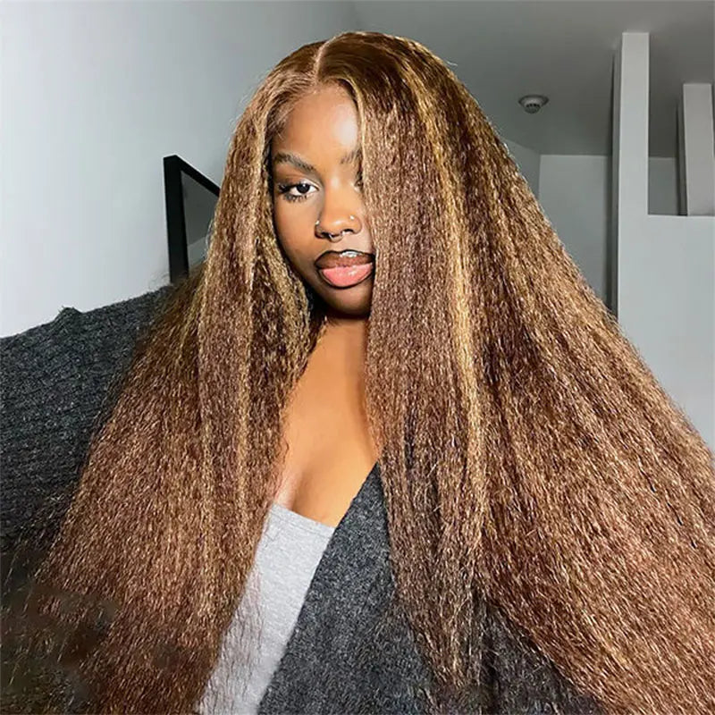 Highlight Kinky Straight Human Hair Bundles 30 inch Ombre Brown Blonde