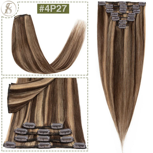 TESS 7Pcs/Set Human Hair Clip In Hair Extensions Natural Extension