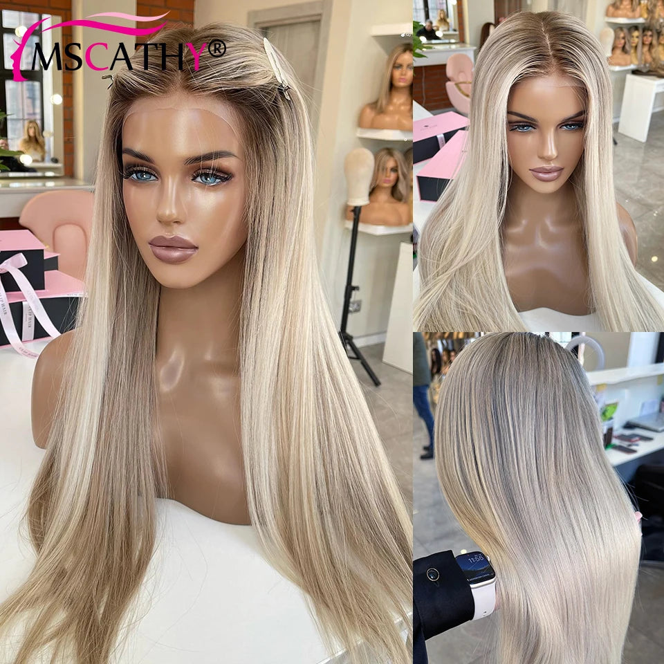 13x4 Ash Blonde Highlight Lace Front Wigs For Women Glueless HD