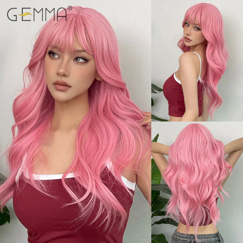 Long Wavy Light Ash Blonde Synthetic Wigs with Bangs for Women Natural