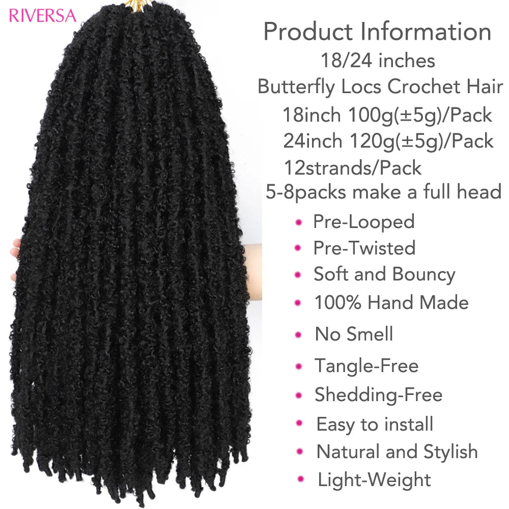 18 24 inches 1B Butterfly Locs Crochet Hair Dreadlocks meche Faux