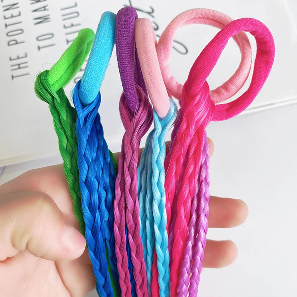 Synthetic Colorful Braids Hair Extensions With Rubber Bands Rainbow