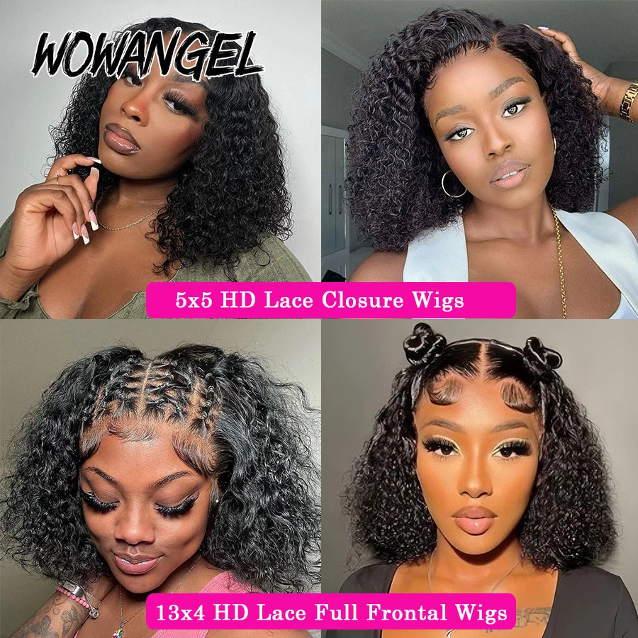 Wow Angel Glueless Short Curly Bob Hair Wig Human Hair 5x5 HD Lace