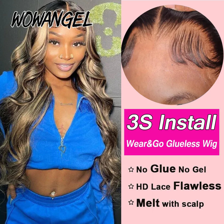 Wow Angel 34inch Highlight Body Wave Wigs 5X5 HD Lace Closure Wig