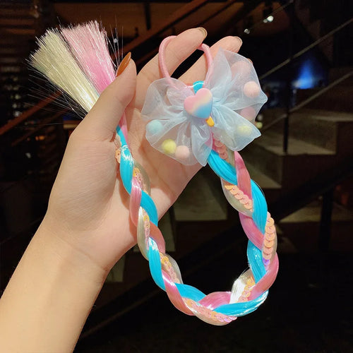 2023 New Girls Cute Cartoon Bow Butterfly Colorful Braid Headband Kids