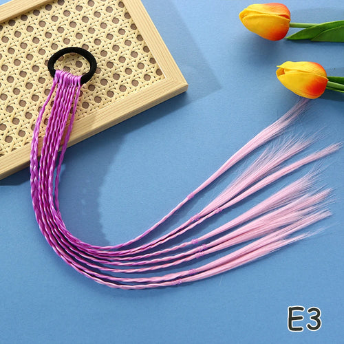 Synthetic Colorful Braids Hair Extensions With Rubber Bands Rainbow