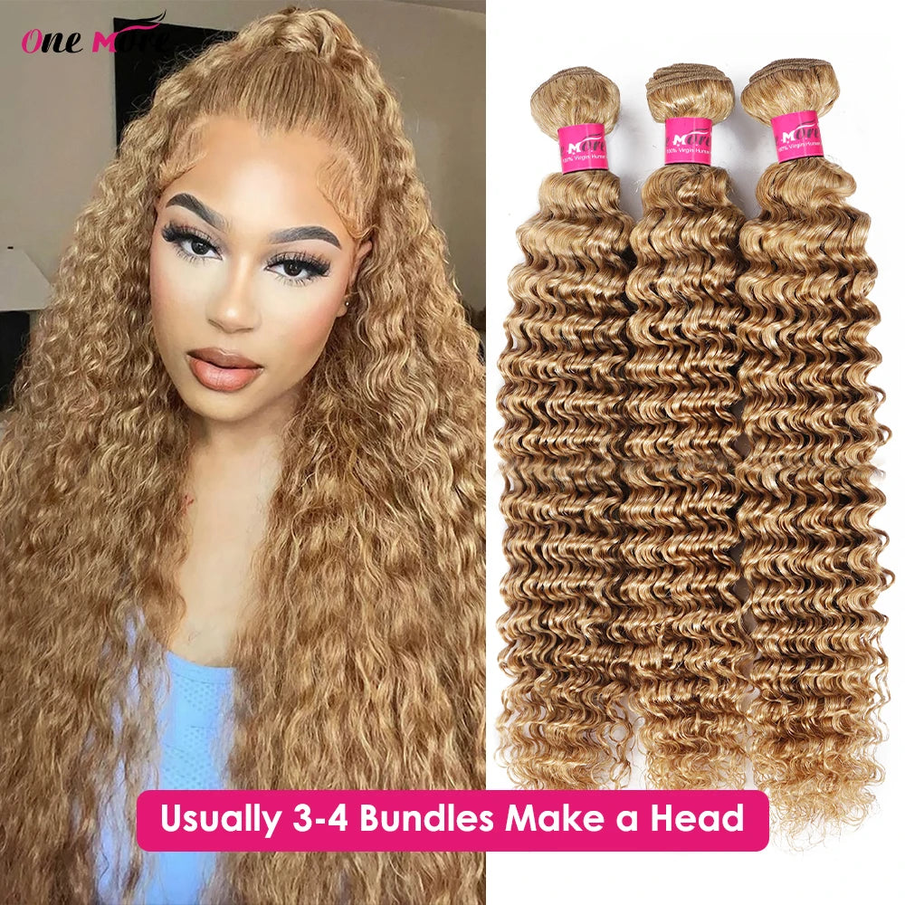 #27 Honey Blonde Bundles Deep Wave Bundles Remy Human Hair Extensions