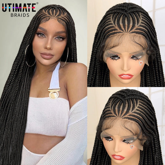 Synthetic Full Lace Cornrow Braided Wigs with Baby Hair for Black