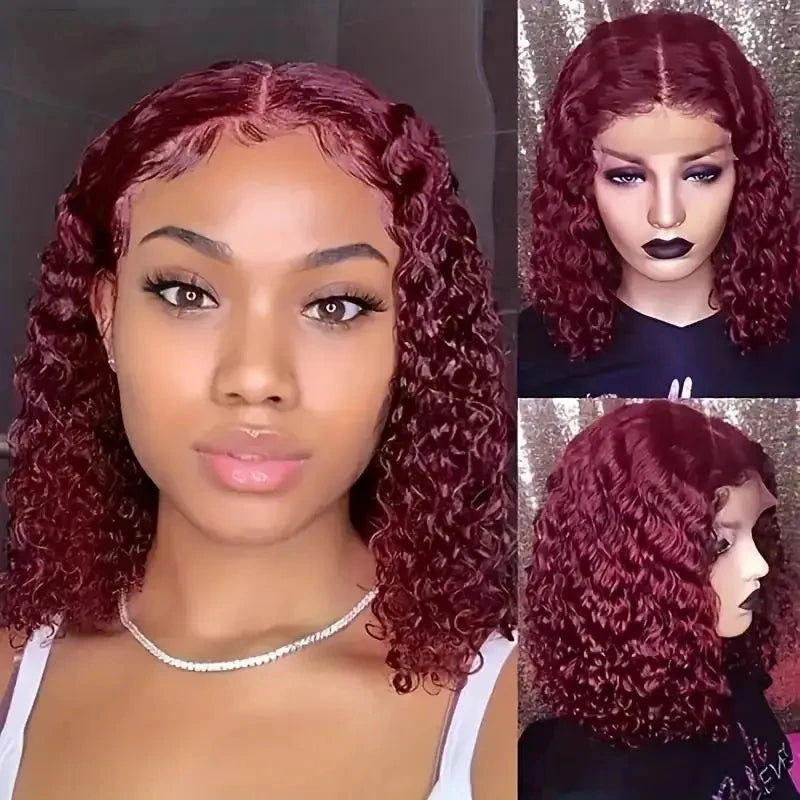 Red Bob Wig 99J Burgundy Lace Front Wig 13x4 Curly Human Hair Wigs