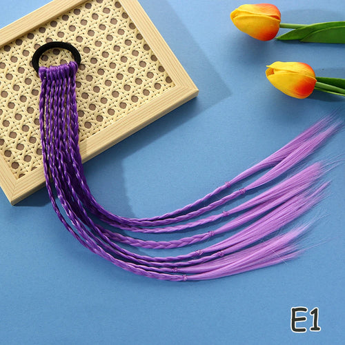 Synthetic Colorful Braids Hair Extensions With Rubber Bands Rainbow