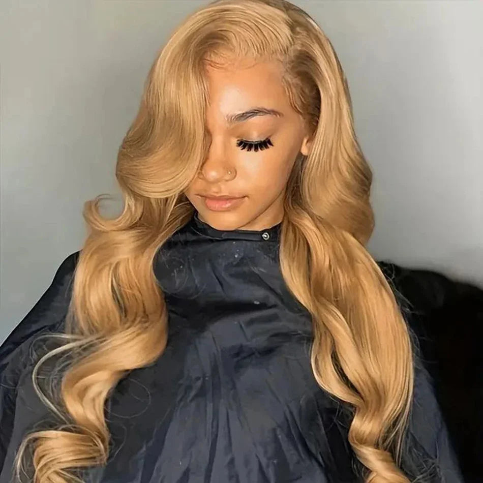 13x4 Transparent Honey Blonde Lace Front Wigs 27# Colored Straight