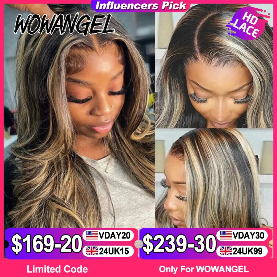 Wow Angel 34inch Highlight Body Wave Wigs 5X5 HD Lace Closure Wig