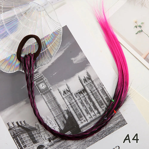 Synthetic Colorful Braids Hair Extensions With Rubber Bands Rainbow