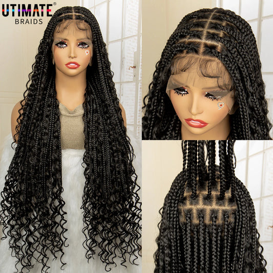 36 Inches Long Boho Braided Wigs with Baby Hair Synthetic Full Lace