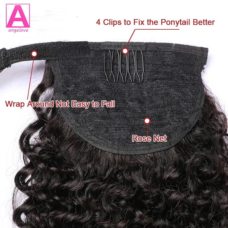 Ponytail Human Hair Wrap Around Long Deep Wave Remy Hair Extensions