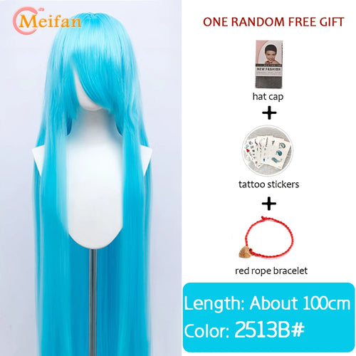 MEIFAN 100CM Synthetic Cosplay Anime Costume Wig Blonde Blue Red Pink