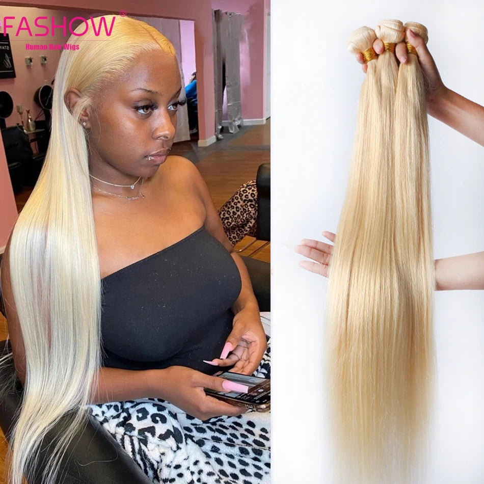 FASHOW Brazilian Hair Blonde Straight Hair Bundles 613 Honey Blonde