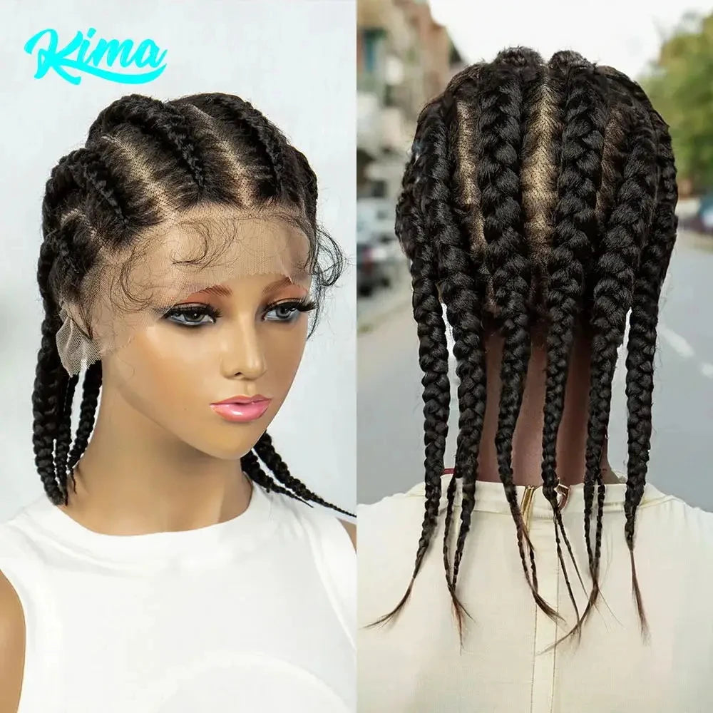 KIMA Full Lace Cornrow Box Braided Wig Synthetic Lace Front Wigs for