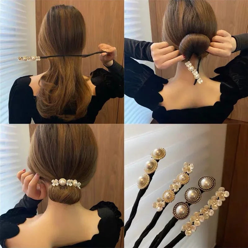 Elegant Pearl Flower Bun Maker Korean Lazy Hair Curlers Styling