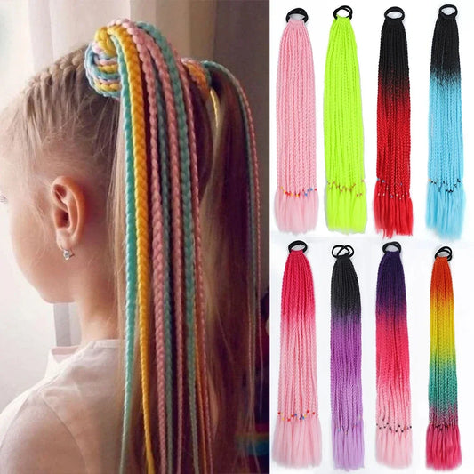 Synthetic Colored Braided Ponytail Hair Extension 60CM Elastic Rubber