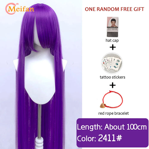 MEIFAN 100CM Synthetic Cosplay Anime Costume Wig Blonde Blue Red Pink