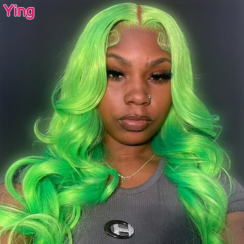 Ying Hair Lime Green Body Wave 13x4 Lace Front Human Hair Wigs 13x6