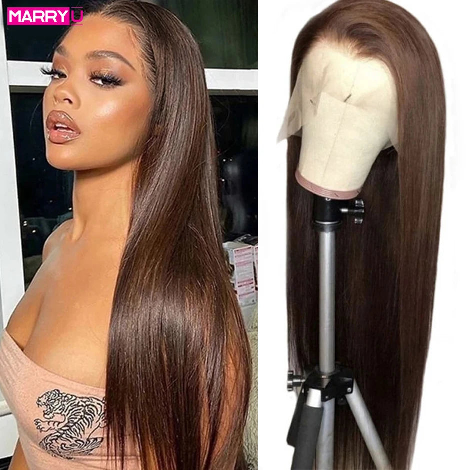 MARRYU Chocolate Brown HD Lace Frontal Wig Malaysia Straight Human