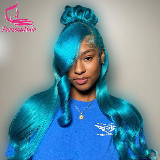 Blue 613 Colored 13x6 HD Transparent Lace Frontal Wigs Human Hair Wig