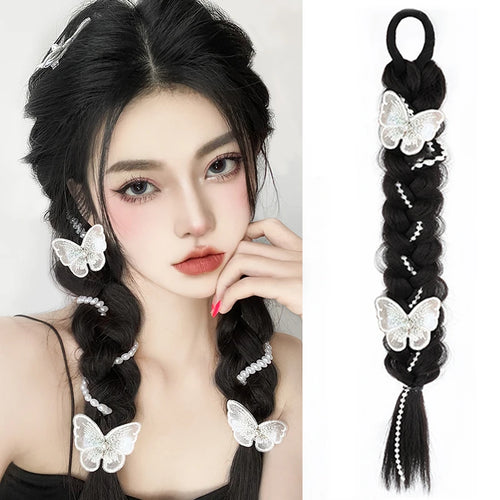 New Concubine Synthetic Bow Ponytail High Elastic Wig Woman Hair Side