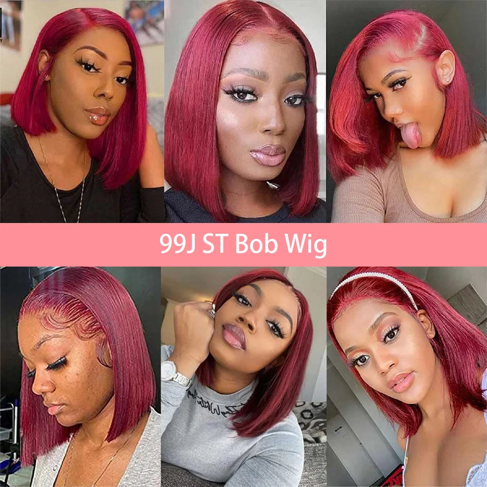 99J Burgundy Short Bob Wig 13x4 Human Hair Lace Front Wig Brazilian