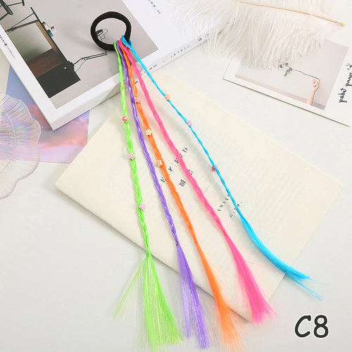 Synthetic Colorful Braids Hair Extensions With Rubber Bands Rainbow