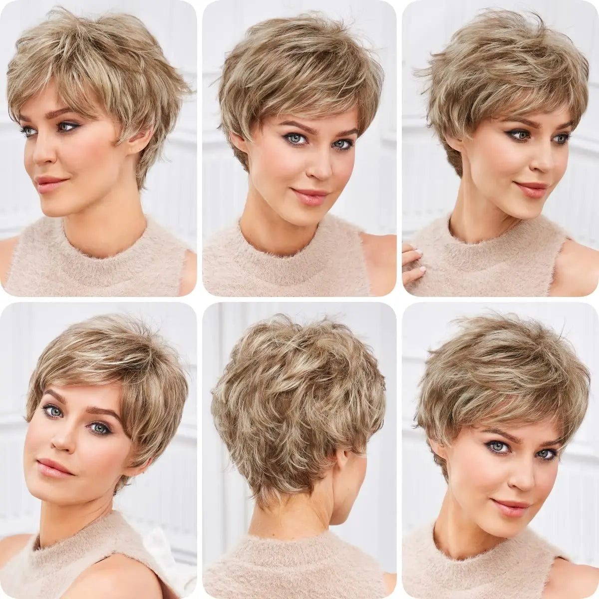 Light Blonde Mixed Off-White Short Pixie Cut Wigs for Women With Bangs