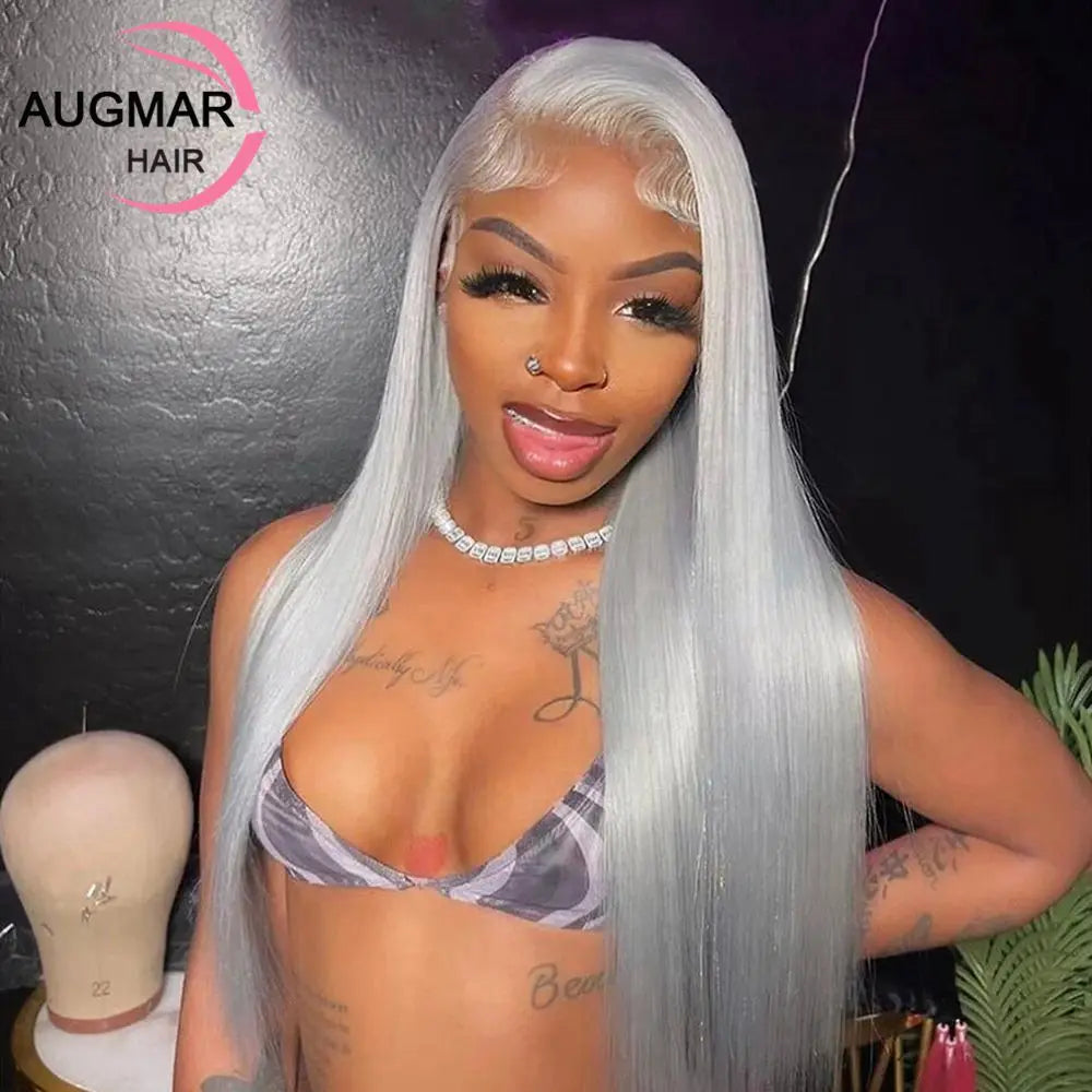 Grey 360 13x6 HD Lace Frontal Wig Pre Plucked Straight Lace Front Wigs