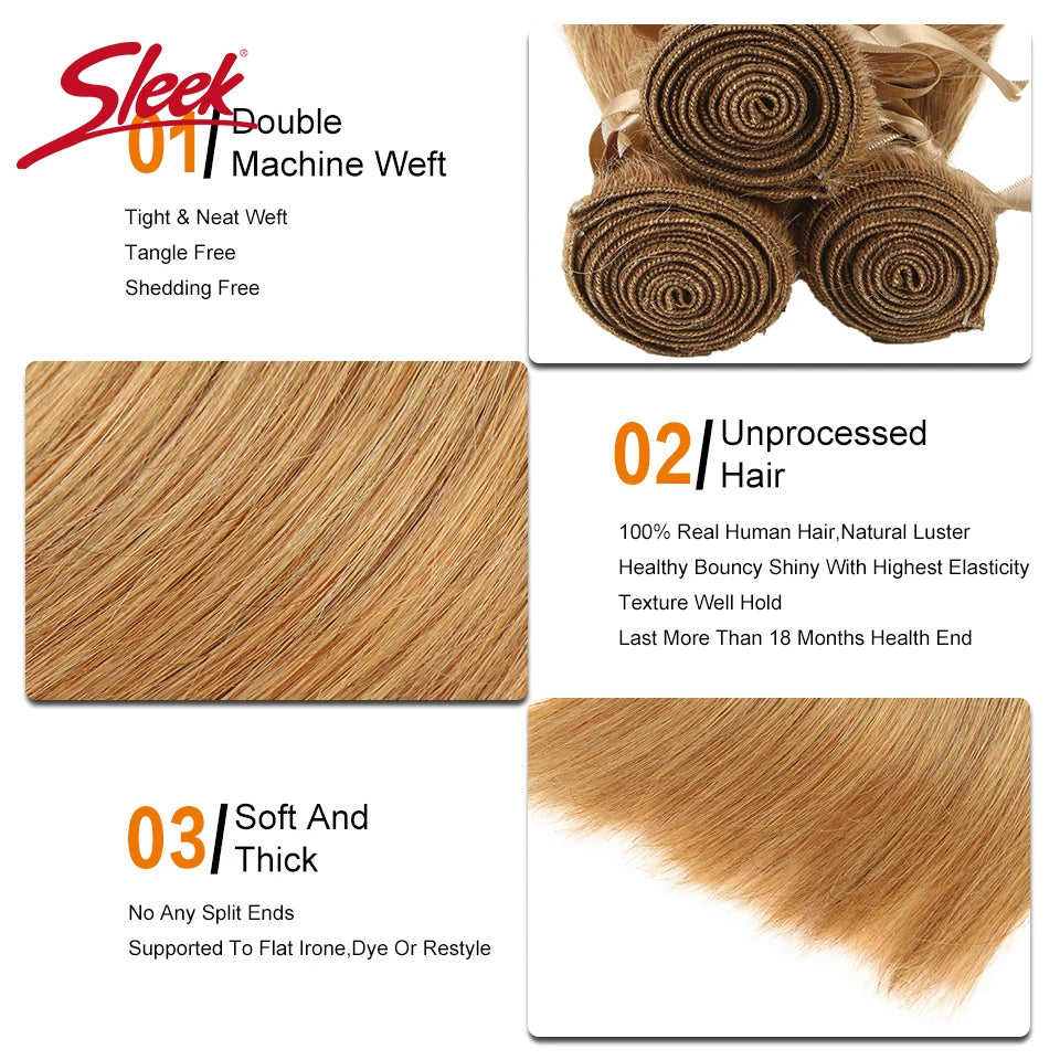 Sleek Honey Blonde 27 Color Mink Brazilian Natural Remy Straight Hair