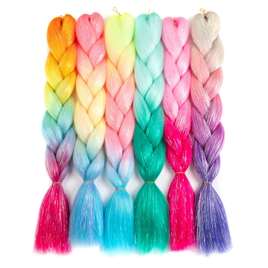 Synthetic Ombre 24inch Glitter Jumbo Braids Extensions Sparkle Rainbow