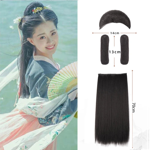 AOSI Synthetic Chinese Traditional Hanfu Wig Hair Bun Retro Black