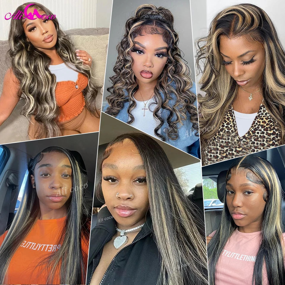 1B/27 Highlight 13X4 13x6 Lace Frontal Human Hair Wigs 180% Highlight