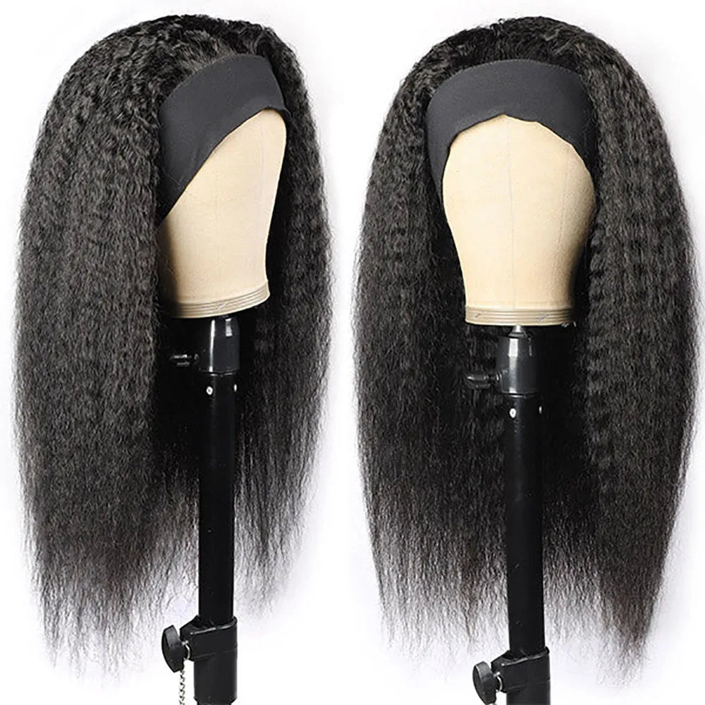 Kinky Straight Headband Wig Glueless Human Hair Wig Ready To Wear No