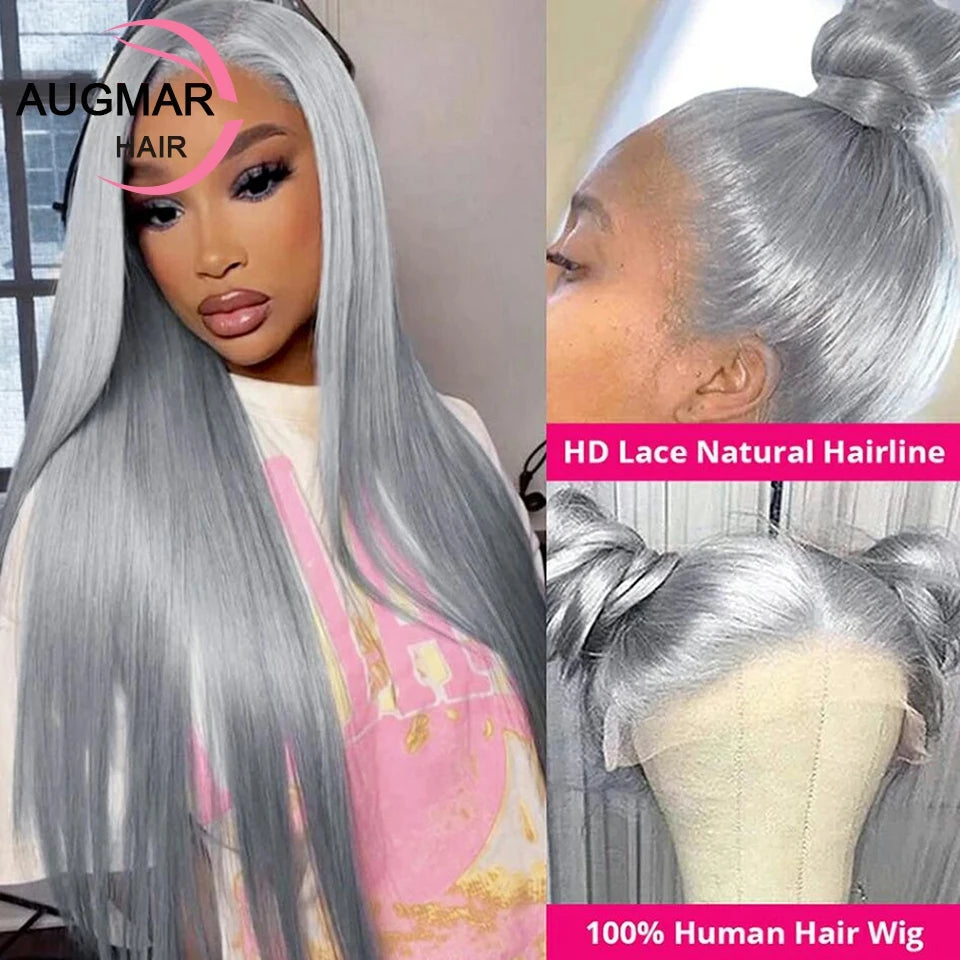 Grey 360 13x6 HD Lace Frontal Wig Pre Plucked Straight Lace Front Wigs